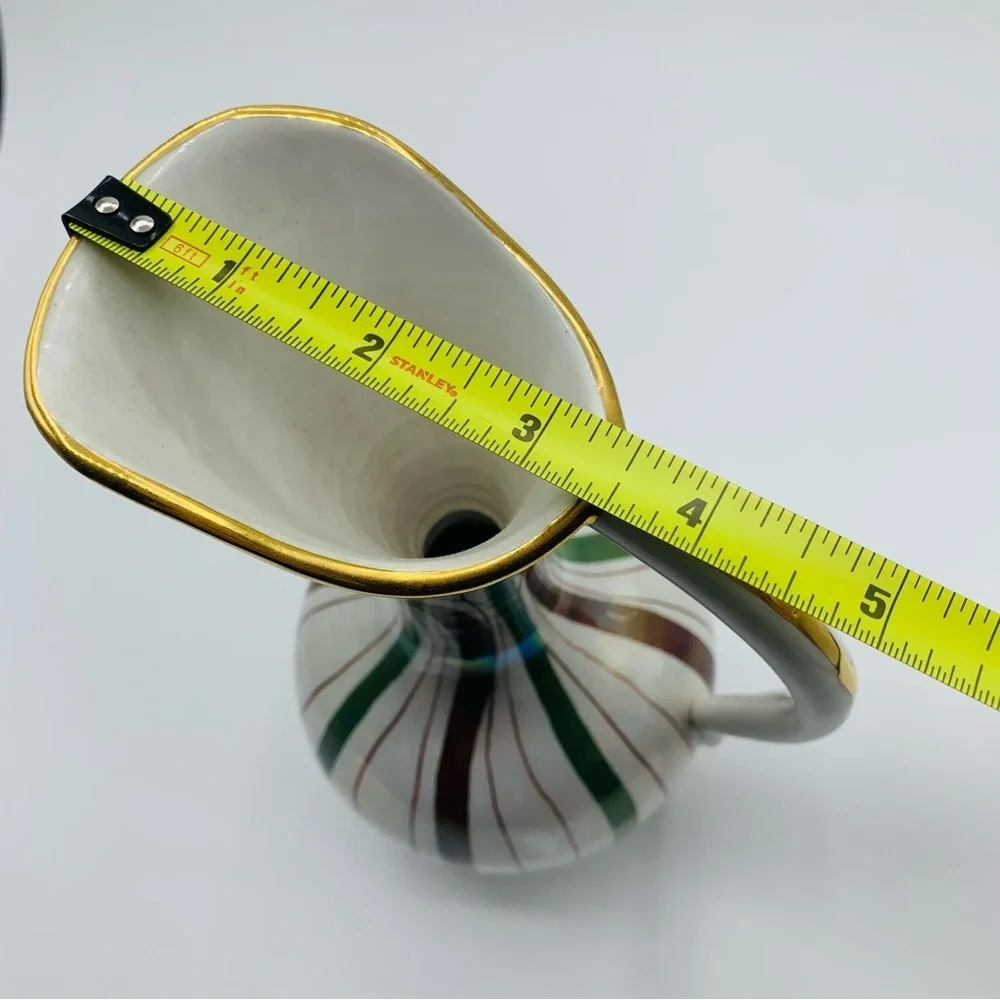 Vintage MCM Italian Iridescent Pitcher Vase with Gold Trim #3260 Italy - 8.5”